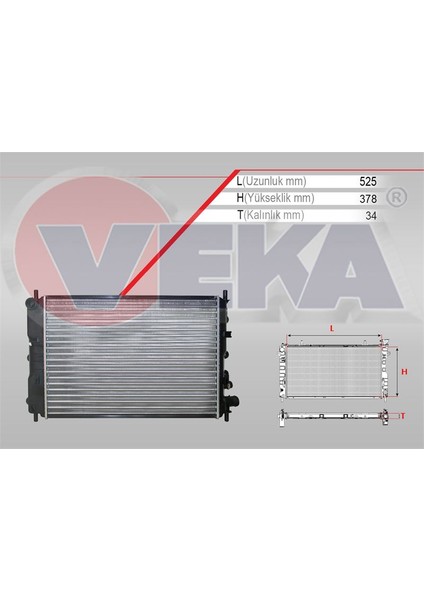 VEKA-16-1914 - Su Radyatörü Escort V Vı 94> 1.4 1.6 Cfı 1.4 1.6 1.8 Efı Escort Vıı 95> Orıon Iıı 90> Mekanik