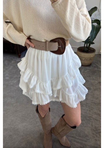 Fırfırlı Mini Etek- Ekru fiyatları