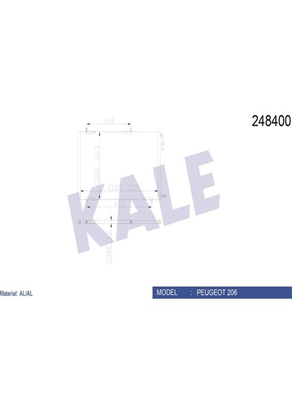 -200ABC040-248400 - Klima Radyatörü Peugeot 206 1.4/1.6 8V 16V 1.4hdı 206+ (T3E) TU3A DV4C DV4TD (5018) 98=> (Mt) Kurutucusuz [brazıng Al/al] [552X363X16]