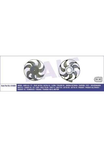 KALE-414500 - Fan Motoru Audı A3 Tt - Seat Altea Xl Leon Toledo Iıı - Volkswagen Caddy Iıı Golf V-Vı Jetta Iıı Passat Scırocco Tıguan Touran 1.6/2.0tdı 1.8/2.0tsı/tfsı 03<12/08<15 (200W 295MM 12V)