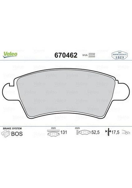 VALEO670462 - Fren Balatası Ön 206 2.0 Xsara 1.8 Nıssan E.k VALEO301462