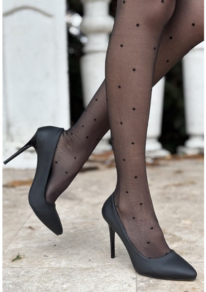 Siyah Saten Stiletto Ayakkabı