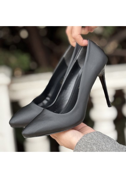 Siyah Saten Stiletto Ayakkabı