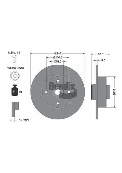 BEN-562376BA - Fren Disk Arka Clıo Iıı 05> Clıo Iıı Megane Iı 02> Megane Iı Modus 04> Modus Wınd / Note 06> Note Rulmanlı Sensörlü 240MM