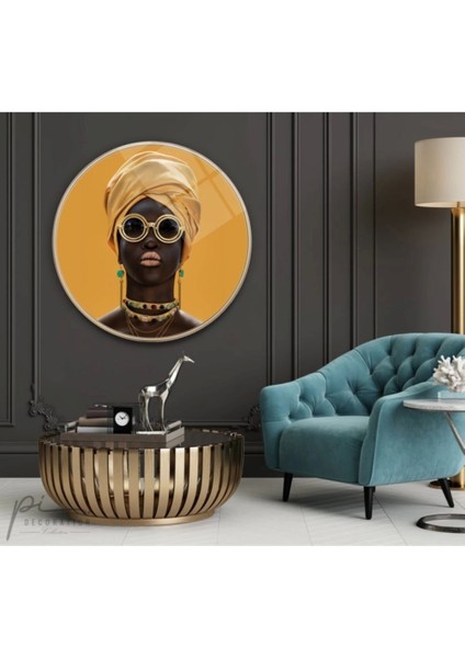 Afrikalı Kadın Yuvarlak Cam Tablo