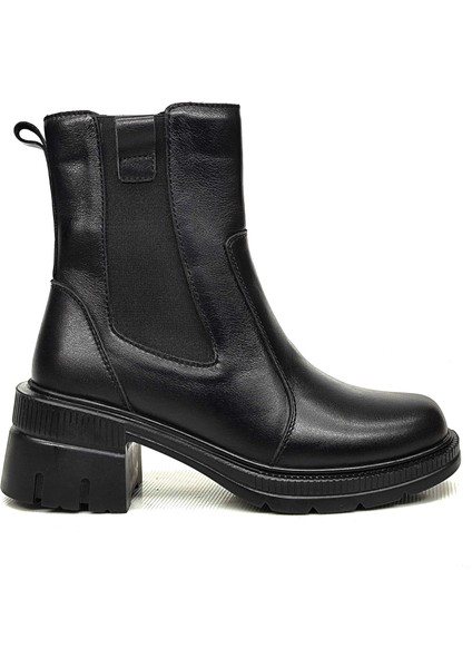 Kadın Hakiki Deri Topuklu Lastikli Bot