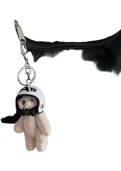 Güzel Kasklı Ayı Charm Anahtarlıklar Y2K Peluş Süs Kolye Araba Anahtarlık Sırt Çantası Dekorasyon Çanta Charm Takırenk: Beyaz A (Yurt Dışından)