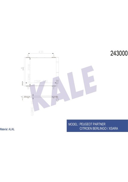-040ABC020-243000 - Klima Radyatörü Peugeot Partner - Cıtroen Berlıngo Xsara 1.9d DW8-DW8B 02=> (Mt) Kurutucu Ile [brazıng Al/al] [520X358X16]