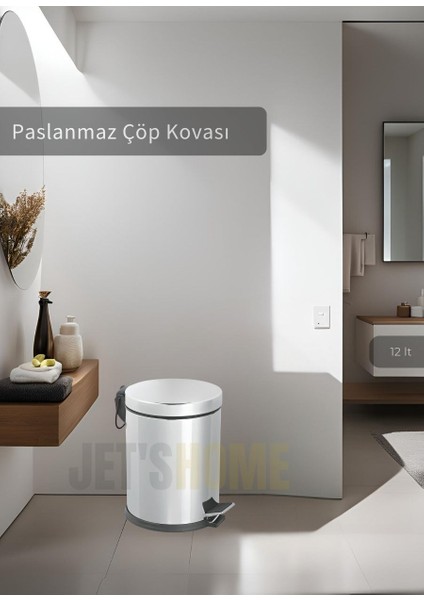 Pedallı Banyo Çöp Kovası Paslanmaz 12 Lt Mutfak Çöp Kutusu Gri