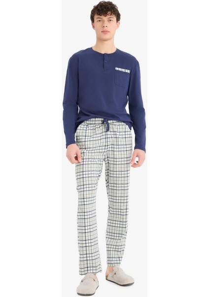 Regular Fit Pijama Takımı Uzun Kollu Üst Kareli Uzun Alt E0508AX25SP