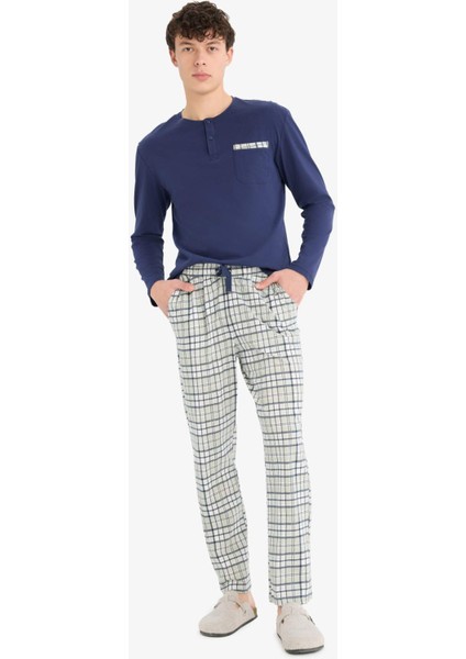 Regular Fit Pijama Takımı Uzun Kollu Üst Kareli Uzun Alt E0508AX25SP