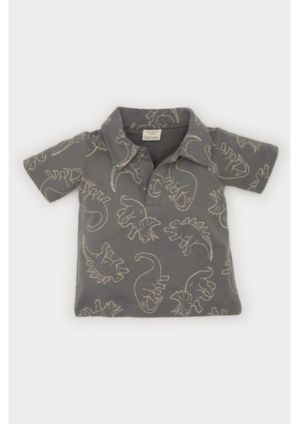 Erkek Bebek Polo Yaka Dinazor Desenli Kısa Kollu Tişört E4787A525SM