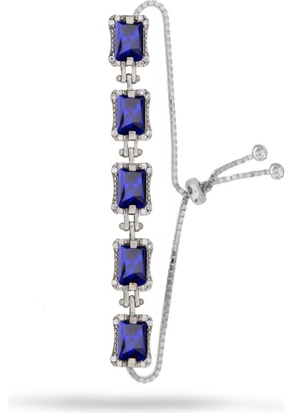 925 Ayar Gümüş Baget Taşlı Asansörlü Bileklik