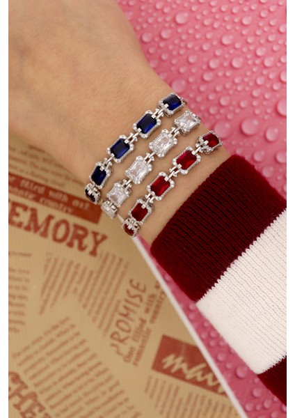 925 Ayar Gümüş Baget Taşlı Asansörlü Bileklik fiyatları