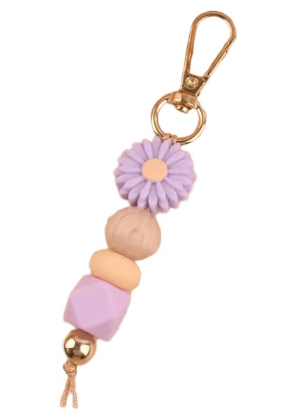Papatya Silikon Boncuklu Anahtarlık El Yapımı Ahşap Boncuklar Kadınlar Için Anahtar Zincirleri Kızlar Araba Çantası Kolye Anahtar Aksesuarları Anahtarlık Hediye (Yurt Dışından)
