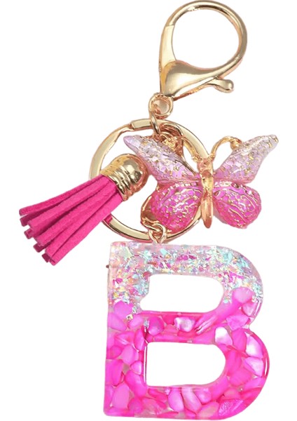 Degrade Pembe Intials Mektup Anahtarlık Reçine Isim Charms Püskül Kelebek Dıy Kadın Çanta Süsler Parti Hediyeleri ile Anahtarlık (Yurt Dışından)