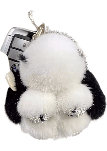 Lüks Büyük Vizon Kürk Tavşan Kürk Kolye Çanta Takı Anahtarlık Peluş Kolye Trompet Sevimli Sevimli Tavşan Çocuk Hayvan Karikatür Bebek Renk: Beyaz Siyah / Boyut: 8 cm (Yurt Dışından)
