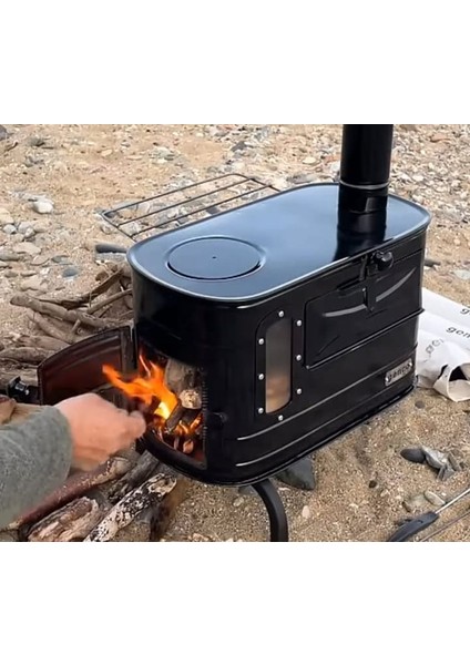 gencocamping camlı fırınlı kamp sobası