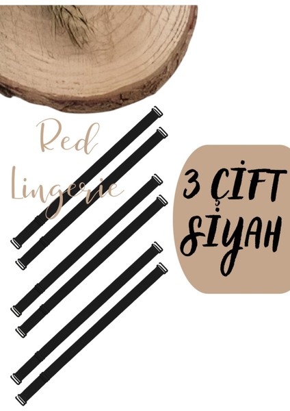 Metal Uçlu Siyah Sütyen Askısı 3'lü Paket (Çift)