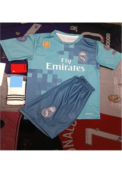 Real Madrid Ronaldo Turkuaz 2018 Alt-Üst Takım T-Shrt +Şort+Çorap+Bileklik
