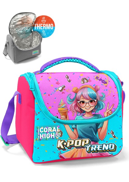 Kids Pembe Turkuaz K-Pop Desenli Thermo Beslenme Çantası 12788