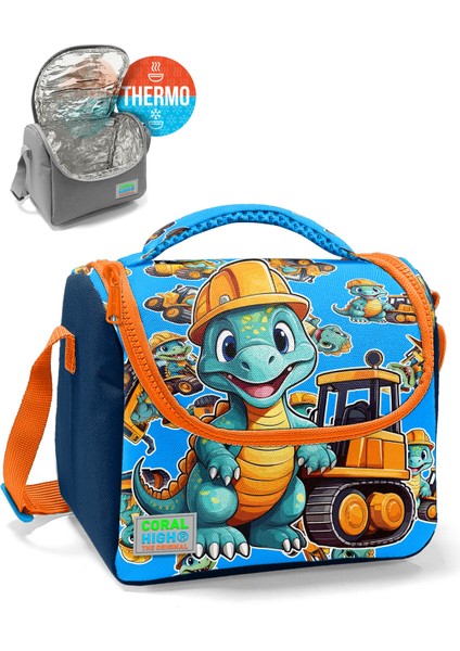 Kids Mavi Turuncu Dinozor Desenli Thermo Beslenme Çantası 12793