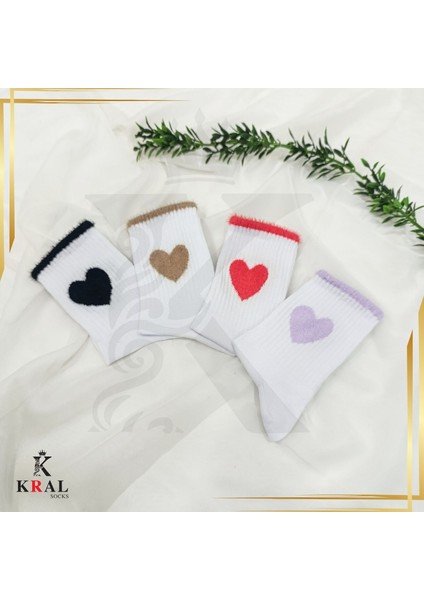 Kadın (4 Çift) Çeyrek Soket Soft Kalp Model Pamuklu Terletmez Çorap Seti