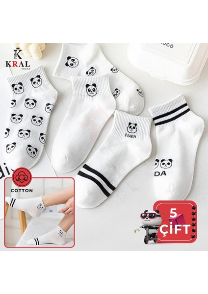 Kadın Erkek Sevimli Panda (5 Çift) Kolej Model Pamuklu Terletmez Çorap Seti