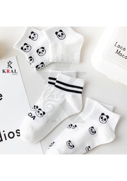 Kadın Erkek Sevimli Panda (5 Çift) Kolej Model Pamuklu Terletmez Çorap Seti