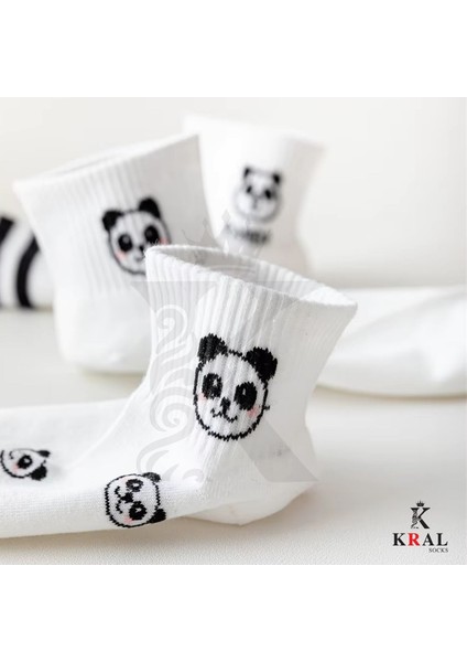 Kadın Erkek Sevimli Panda (5 Çift) Kolej Model Pamuklu Terletmez Çorap Seti