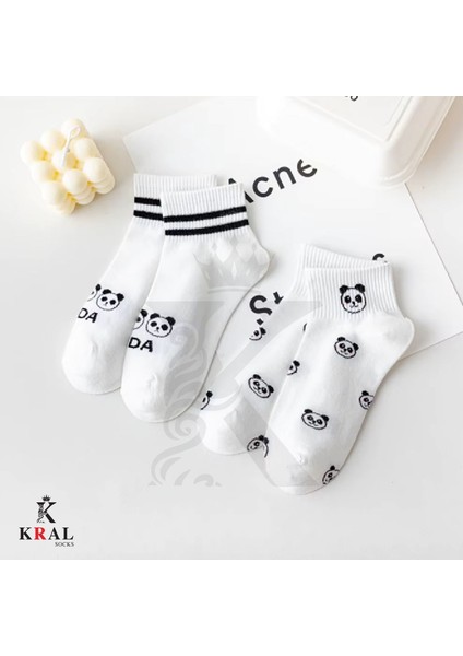 Kadın Erkek Sevimli Panda (5 Çift) Kolej Model Pamuklu Terletmez Çorap Seti