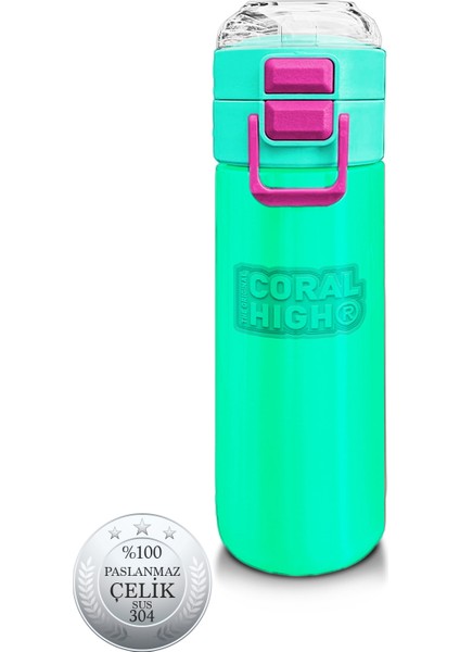 Kids Pembe Su Yeşili Pipetli ve Direkt Içim Çelik Termos 500 ml 31825