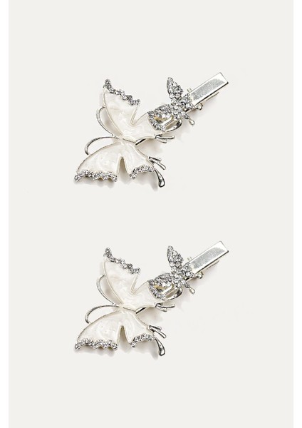 Sedefli ve Taşlı Kelebek Pens Toka 2'li Paket