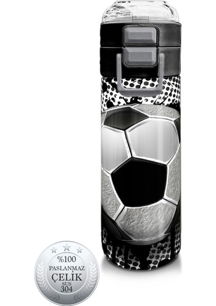 Kids Futbol Desenli Pipetli ve Direkt Içim Çelik Termos 500 ml 31816