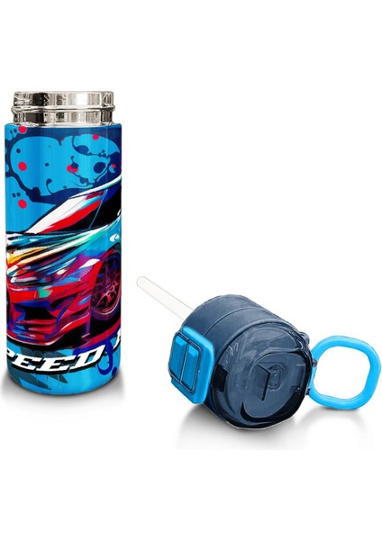 Kids Gri Mavi Yarış Arabası Desenli Pipetli ve Direkt Içim Çelik Termos 500 ml 31815 fırsatları