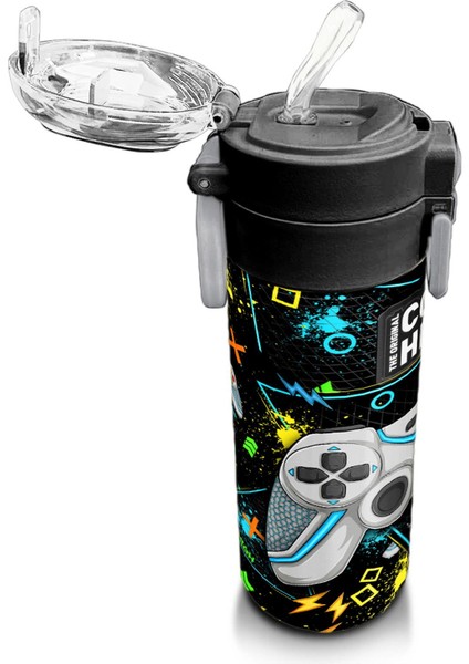 Kids Siyah Fosforlu Yeşil Gamer Desenli Pipetli ve Direkt Içim Çelik Termos 500 ml 31817 indirimleri