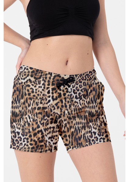 Leopar Desenli Renkli Iki Cepli Kısa Kadın Deniz ve Havuz Şortu fiyatları