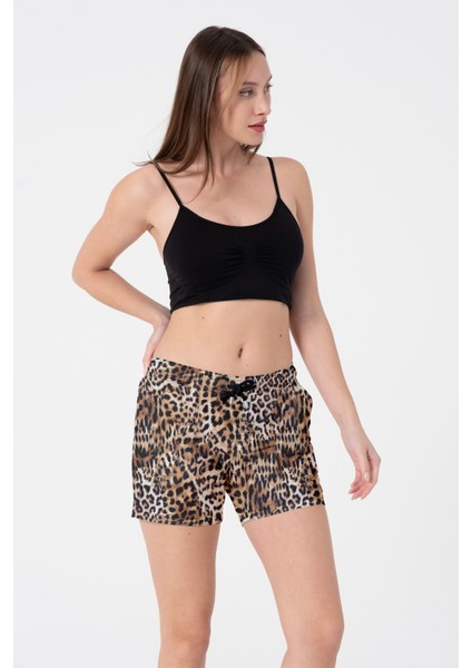Leopar Desenli Renkli Iki Cepli Kısa Kadın Deniz ve Havuz Şortu fırsatları
