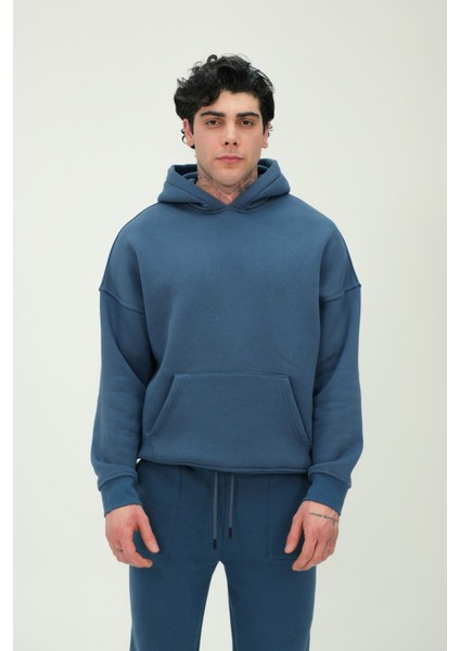 Unisex Oversize Kapüşonlu Sweatshirt ve Eşofman Altı Takımı %80 Pamuk 3 Iplik Kumaş Rahat ve Şık Tasarım
