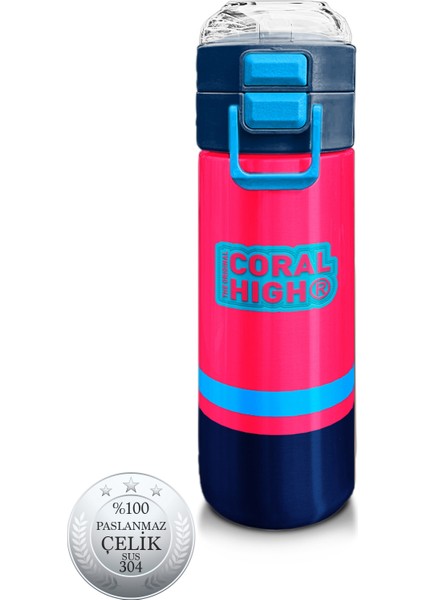 Kids Neon Mercan Lacivert Pipetli ve Direkt Içim Çelik Termos 500 ml 31823