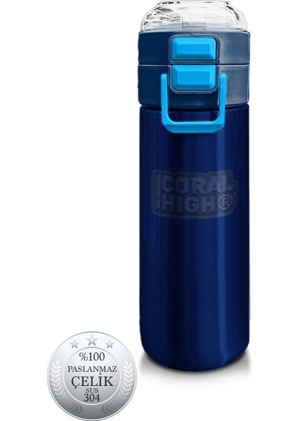 Kids Lacivert Mavi Pipetli ve Direkt Içim Çelik Termos 500 ml 31828