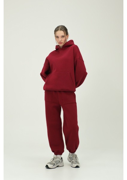 Unisex Oversize Kapüşonlu Sweatshirt ve Eşofman Altı Takımı %80 Pamuk 3 Iplik Kumaş Rahat ve Şık Tasarım