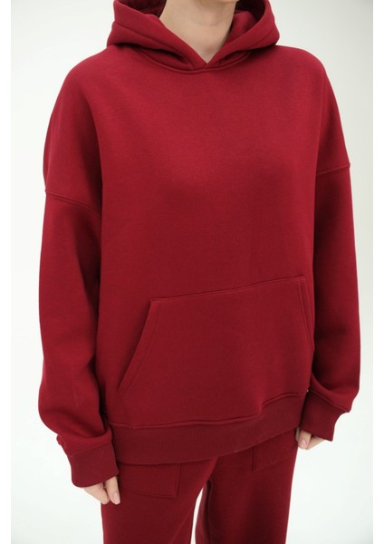 Unisex Oversize Kapüşonlu Sweatshirt ve Eşofman Altı Takımı %80 Pamuk 3 Iplik Kumaş Rahat ve Şık Tasarım