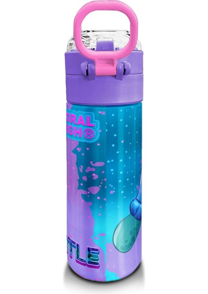 Kids Açık Pembe Mavi Kaplumbağa Desenli Pipetli ve Direkt Içim Çelik Termos 500 ml 31808