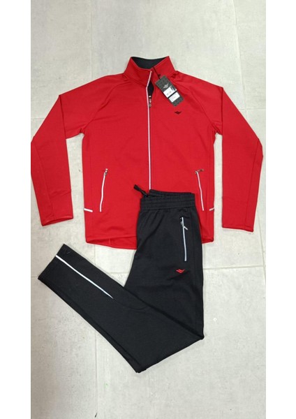 Erkek Kırmızı Dalgıç Kumaş Eşofman Takımı 1017-09