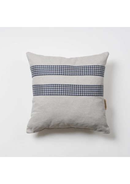 Kazayağı Detaylı Krem Keten Kırlent Kılıfı - Handmade - 45 x 45 cm Koltuk Yastığı