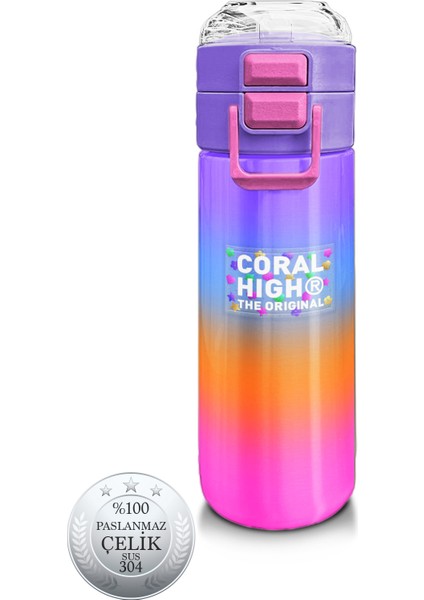 Kids Renk Geçişli Desenli Pipetli ve Direkt Içim Çelik Termos 500 ml 31875