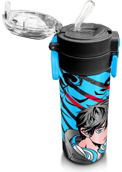 Kids Siyah Mavi Anime Desenli Pipetli ve Direkt Içim Çelik Termos 500 ml 31840 indirimleri