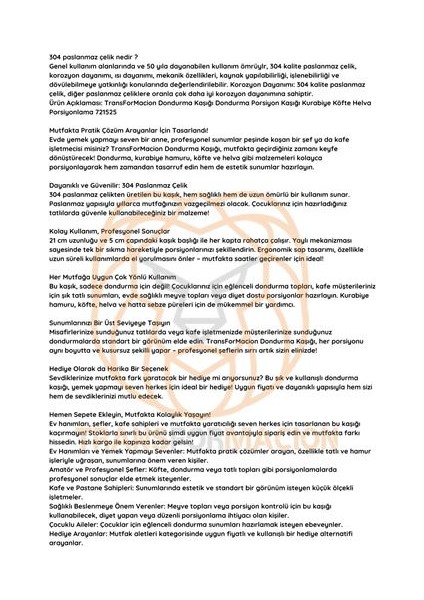 Dondurma Kaşığı Dondurma Porsiyo Kaşığı Kurabiye Köfte Helva Porsiyonlama