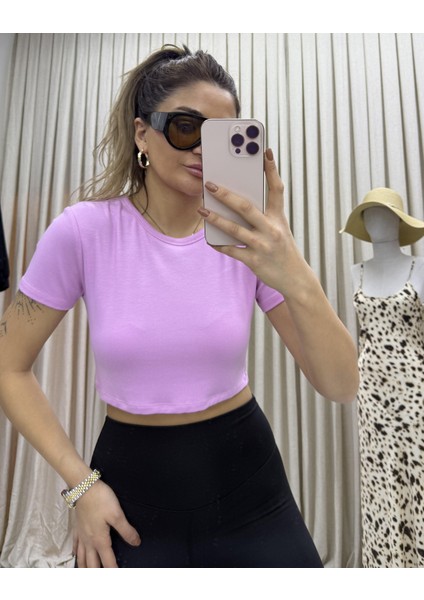 Pembe Aura Crop Tişört